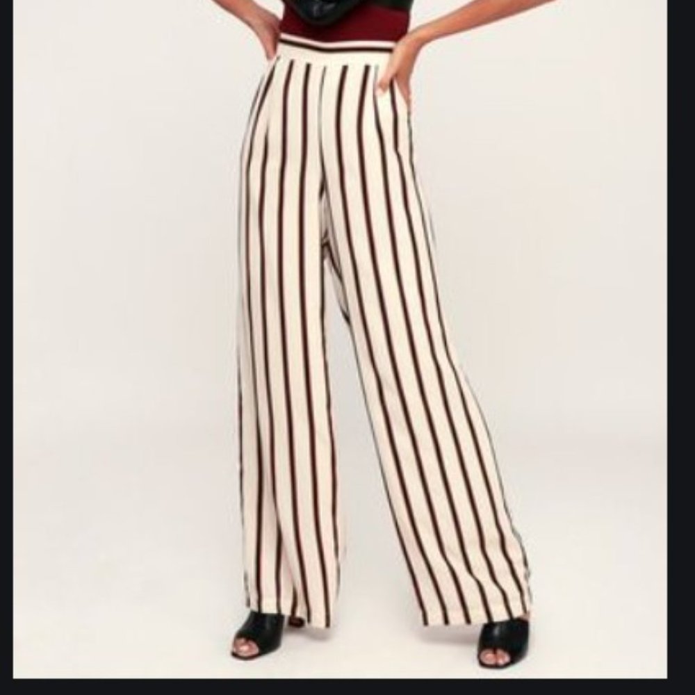 Kinsley Beige Striped Wide Leg Pants